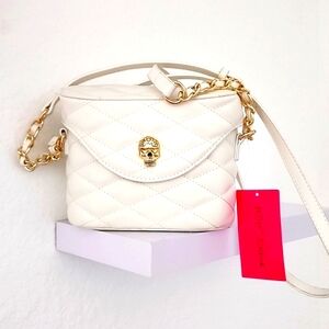 Betsey Johnson NWT White Quilted Xoviola Skulltastic Satchel Crossbody Bag.